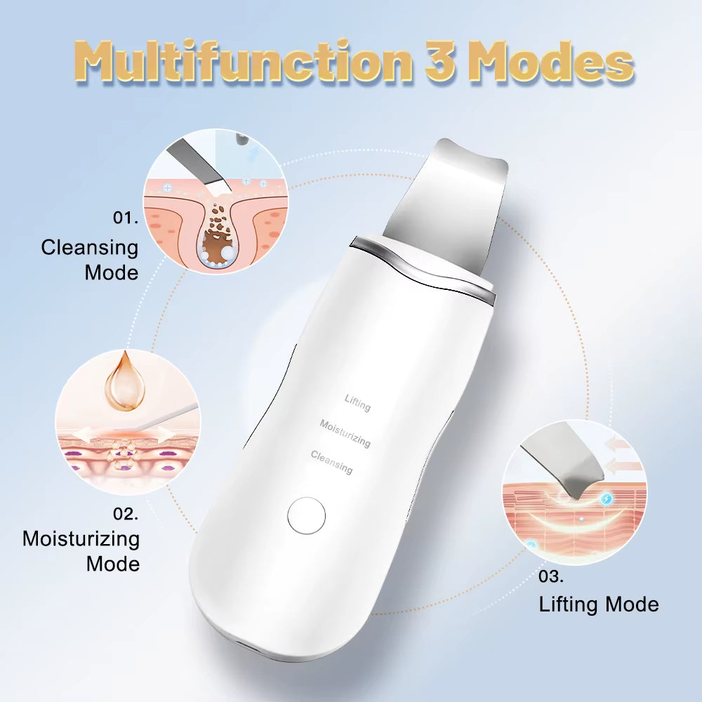 Ultrasonic Skin Scrubber Ance Pore Cleaner Peeling Blackhead Remover Deep Face Cleaning Ultrasonic Ion Facial Shovel Cleanser